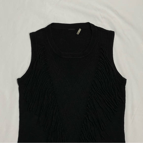 Elie Tahari 100% Merino Wool Fringe Front Candace Sleeveless Black Top Small - Picture 5 of 8